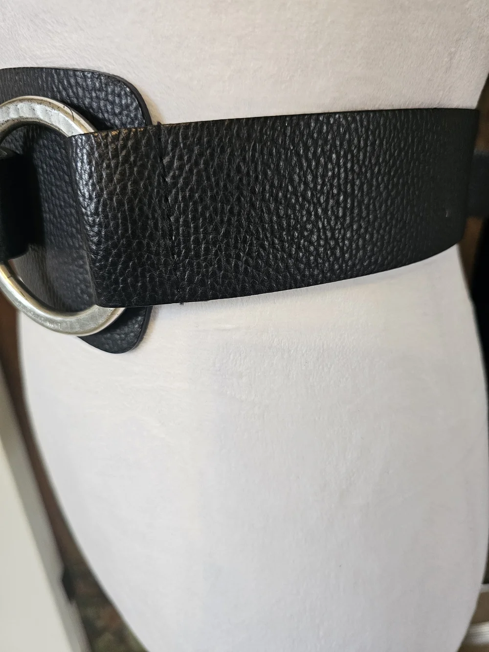 Calvin Klein 1990s Black Textured Waist Belt with Silver Ring